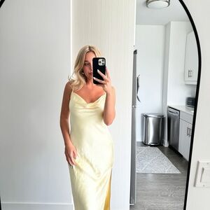 Yellow Satin Midi Dress